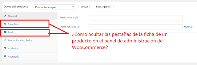 Cómo ocultar pestañas del panel de administración de WooCommerce en los datos del producto