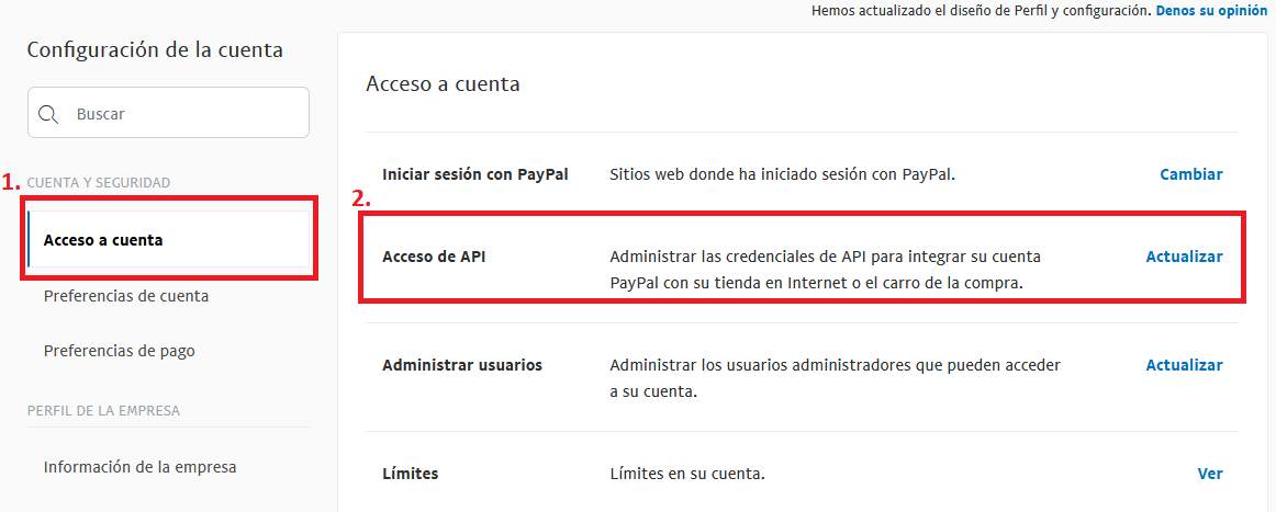 Conseguir las credenciales del API de Paypal